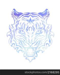 Vector watercolor silhouette of angry tiger head. Color contour tattoo of roar formidable predator. Tracery symbol of the eastern new year.. Vector watercolor silhouette of angry tiger head. Color contour tattoo of roar formidable predator.
