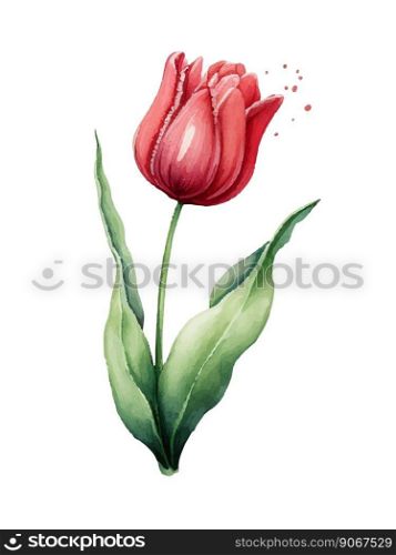 Vector Watercolor Spring red Tulips illustration set