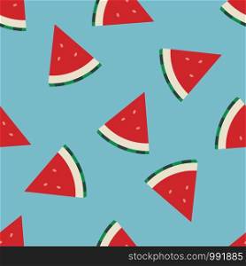 vector watermelon seamless background pattern. flat watermelon slices isolated on blue background. colorful seamless summer pattern