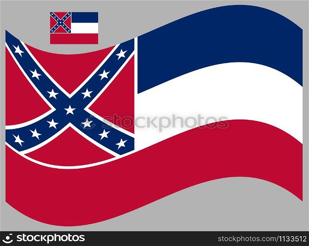 Vector Wave flag of the United States of America State Mississippi.. Vector flag of the United States of America State Mississippi