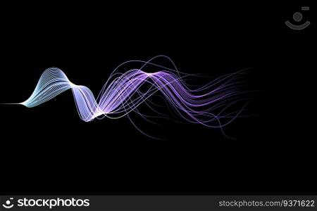 Vector wave lines flowing dynamic in colors isolated on black background for concept of AI technology, digital, communication, science, music