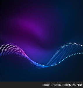 Vector wave particles background. Vector wave particles background - 3D illuminated digital wave of glowing particles. Futuristic and technology vector illustration, HUD modern element