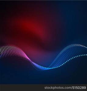 Vector wave particles background. Vector wave particles background - 3D illuminated digital wave of glowing particles. Futuristic and technology vector illustration, HUD modern element