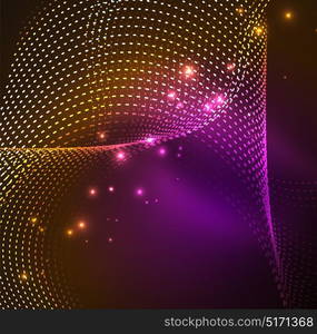 Vector wave particles background. Vector wave particles background - 3D illuminated digital wave of glowing particles. Futuristic and technology vector illustration, HUD modern element