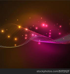 Vector wave particles background. Vector wave particles background - 3D illuminated digital wave of glowing particles. Futuristic and technology vector illustration, HUD modern element