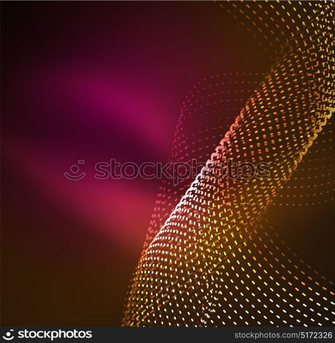 Vector wave particles background. Vector wave particles background - 3D illuminated digital wave of glowing particles. Futuristic and technology vector illustration, HUD modern element