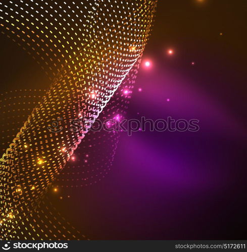 Vector wave particles background. Vector wave particles background - 3D illuminated digital wave of glowing particles. Futuristic and technology vector illustration, HUD modern element