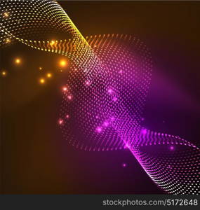 Vector wave particles background. Vector wave particles background - 3D illuminated digital wave of glowing particles. Futuristic and technology vector illustration, HUD modern element