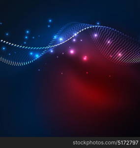 Vector wave particles background. Vector wave particles background - 3D illuminated digital wave of glowing particles. Futuristic and technology vector illustration, HUD modern element