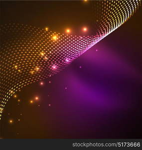 Vector wave particles background. Vector wave particles background - 3D illuminated digital wave of glowing particles. Futuristic and technology vector illustration, HUD modern element