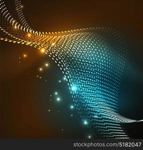 Vector wave particles background. Vector wave particles background - 3D illuminated digital wave of glowing particles. Futuristic and technology vector illustration, HUD modern element