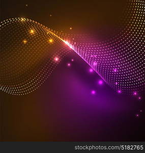 Vector wave particles background. Vector wave particles background - 3D illuminated digital wave of glowing particles. Futuristic and technology vector illustration, HUD modern element