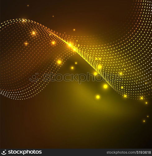 Vector wave particles background. Vector wave particles background - 3D illuminated digital wave of glowing particles. Futuristic and technology vector illustration, HUD modern element