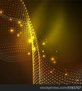 Vector wave particles background. Vector wave particles background - 3D illuminated digital wave of glowing particles. Futuristic and technology vector illustration, HUD modern element