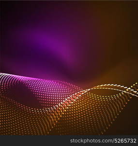 Vector wave particles background. Vector wave particles background - 3D illuminated digital wave of glowing particles. Futuristic and technology vector illustration, HUD modern element