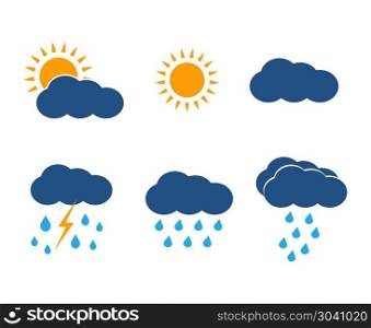 Vector weather icons set. Sun, clouds, rain, lightning.. Vector weather icons set. Sun, clouds, rain and lightning in color flat style design illustration