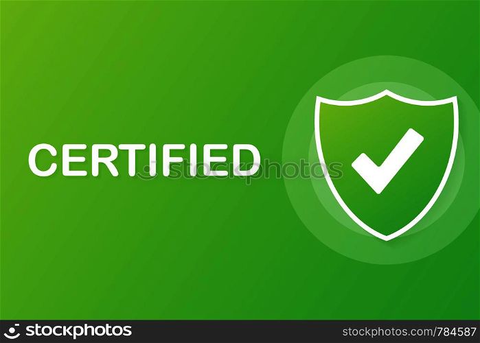 Vector web site design template. Certified icon vector isolated on green background. Vector illustration.. Vector web site design template. Certified icon vector isolated on green background. Vector stock illustration.