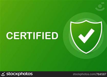 Vector web site design template. Certified icon vector isolated on green background. Vector illustration.. Vector web site design template. Certified icon vector isolated on green background. Vector stock illustration.