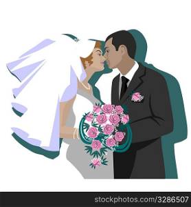 Vector. Wedding couple in color 04