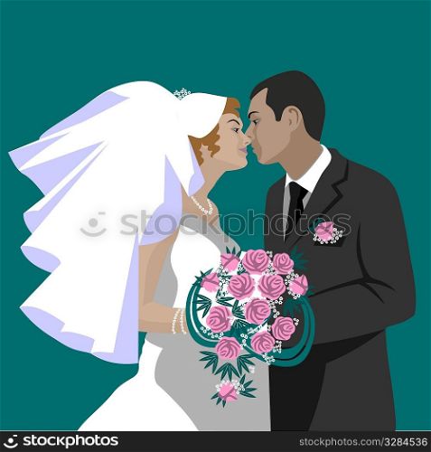 Vector. Wedding couple in color 05
