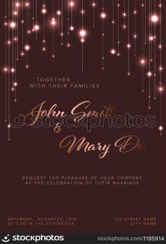 Vector Wedding invitation template with light chains - dark pink background version. Vector Infographic timeline template