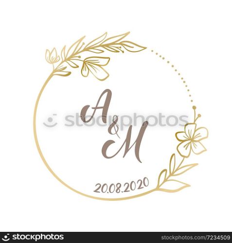 Vector Wedding logo Golden Wreath Background. Floral frame easy to edit. Perfect for invitation or greeting card with monogram letters or text.. Vector Wedding logo Golden Wreath Background. Floral frame easy to edit. Perfect for invitation or greeting card with monogram letters or text