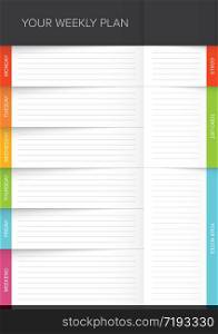 Vector weekly planner layout template for print - a4 size. Vector Infographic typography timeline report template