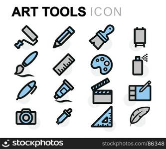 Vector white art tools icons set. Vector white art tools icons set on black background