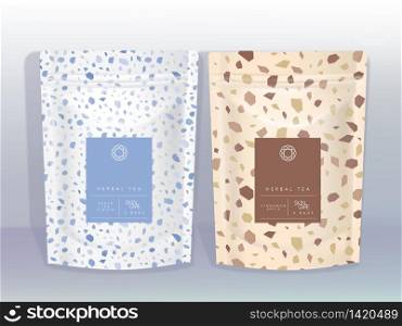 Vector White & Brown Kraft Paper Resealable Sachet or Pouch with Marble Stone Themed Design