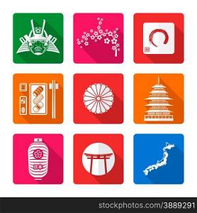 vector white color flat design japan national theme icons with shadow set&#xA;