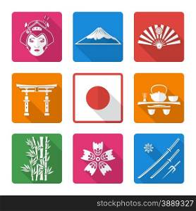 vector white color flat design japanese national theme icons with shadow set&#xA;