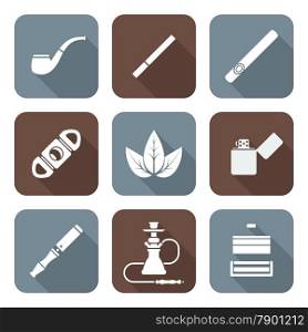 vector white color flat design various tobacco goods accessories square icons set long shadow&#xA;