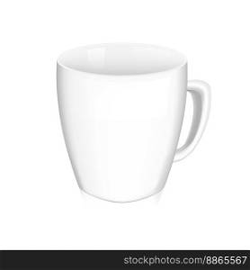 Vector white cup with handle mockup on white background. Vector cup mockup