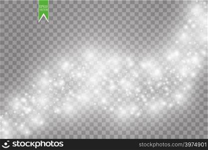 Vector white glitter wave abstract illustration. White star dust trail sparkling particles isolated on transparent background. Magic concept.. Vector white glitter wave abstract illustration. White star dust trail sparkling particles isolated on transparent background. Magic concept