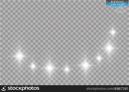 Vector white glitter wave illustration. White star dust trail sparkling particles isolated on transparent background.. Vector white glitter wave illustration. White star dust trail sparkling particles isolated on transparent background. Magic concept