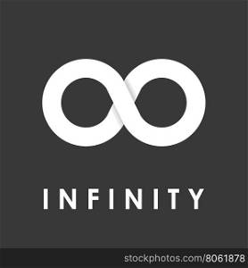 Vector white infinity icons set on black background. Limitless, Infinity icon.