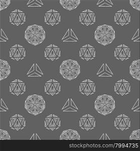 vector white outline abstract geometric hand drawn platonic solids polyhedrons seamless pattern on gray background&#xA;