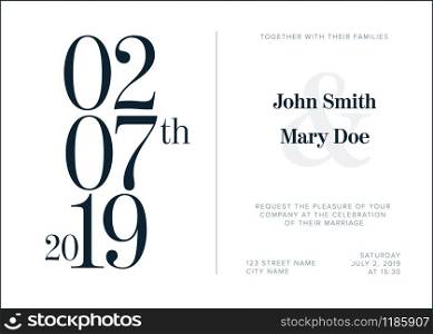 Vector White Typography Wedding invitation with big numbers