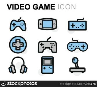 Vector white video game icons set. Vector white video game icons set on black background