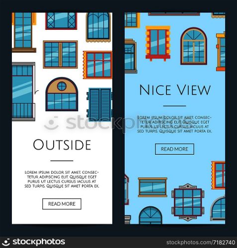 Vector window flat icons vertical web banners or poster illustration. Vector window flat icons web banners illustration