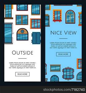 Vector window flat icons vertical web banners or poster illustration. Vector window flat icons web banners illustration