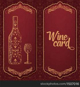 Vector wine card. With bottle and glass on the one side and text on the other. With elegant floral decoration elements. eps10. Vector wine card. With bottle and glass on the one side and text on the other. With elegant floral decoration elements
