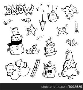 Vector winter and Christmas handdrawn doodles set. Vector winter and Christmas hand drawn doodles set