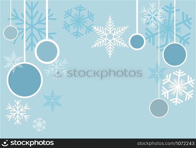 Vector Winter Background, snow and balls hanging by a thread. Flat design