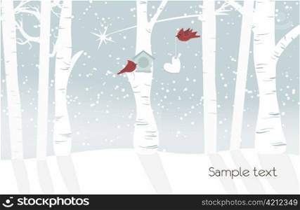 vector winter background with birds