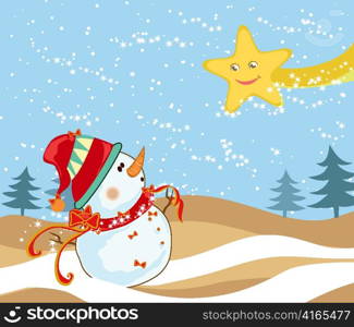 vector winter background with snowman