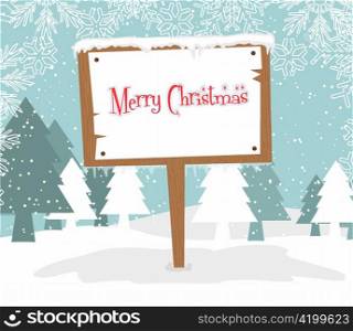 vector winter background with wood sign