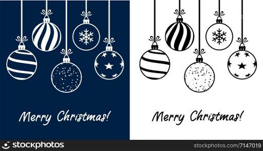 vector winter holiday illustration of christmas balls. stylized hanging ball for new year and christmas cards