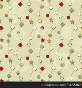 Vector winter seamless pattern with christmas decoration and snowflakes, fully editable eps 8 file with clipping masks and 2 seamless patterns in swatch menu