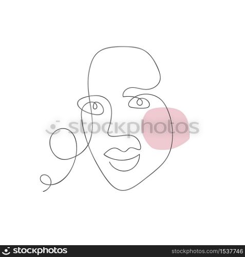 Vector woman face one line drawing. Monoline portrait minimalistic style. Simple design illustration logo or icon for greeting card, beauty center, spa, girls shop.. Vector woman face one line drawing. Monoline portrait minimalistic style. Simple design illustration logo or icon for greeting card, beauty center, spa, girls shop